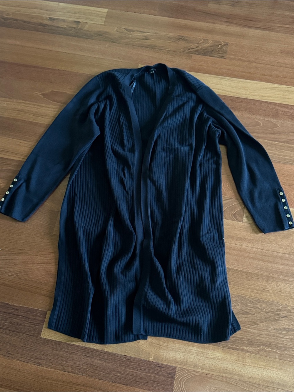Long Ribbed Open Cardigan Duster in Black